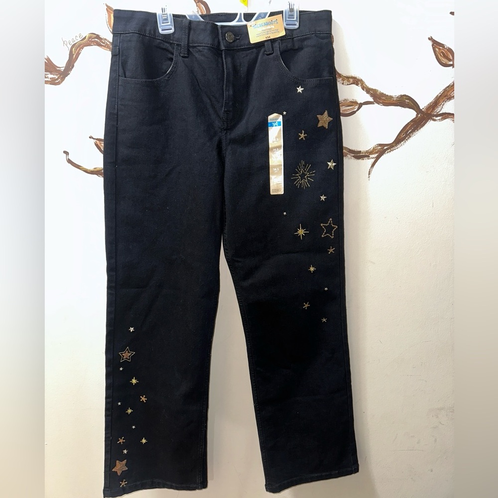 Stylish Kids Black Pants with Gold Star Accents
